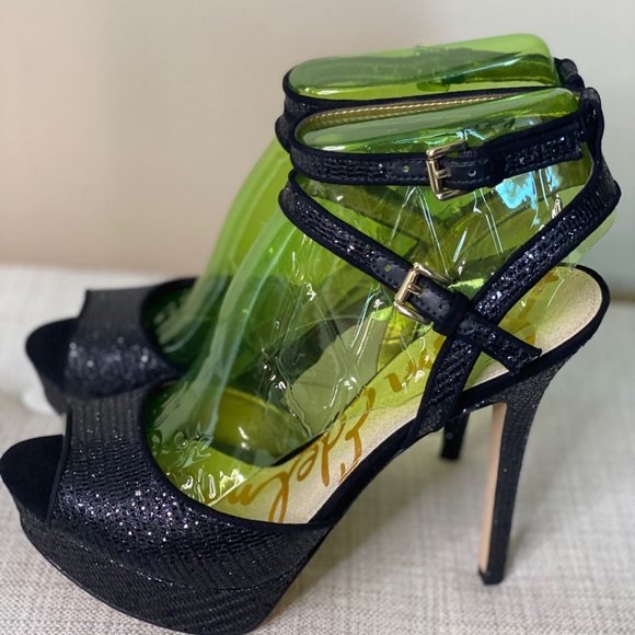 SAM EDELMAN NADINE Black Peep Toe Heel
